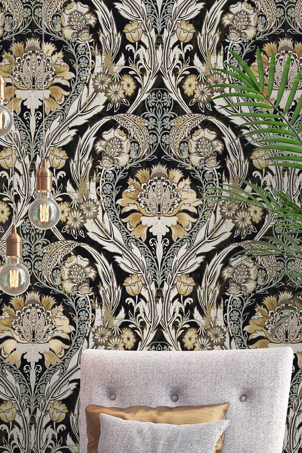 Black Damask Wallpaper FJ41110 - Mayflower Wallpaper