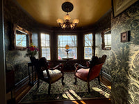 Arts & Crafts floral wallpaper in living room