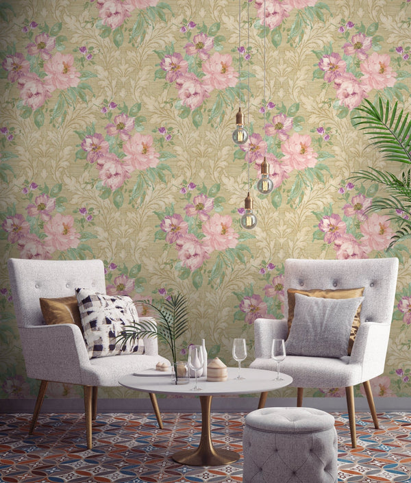 Painted Flowers Damask MF40305 - Mayflower Wallpaper