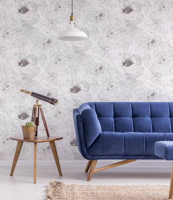 MFW41608 White Roses Wallpaper Peel and Stick - Mayflower Wallpaper