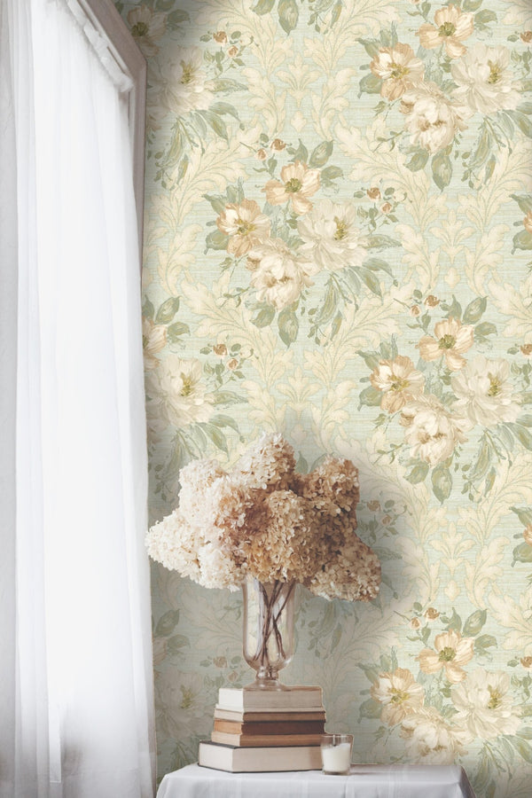 Painted Flowers Damask MF40302 - Mayflower Wallpaper