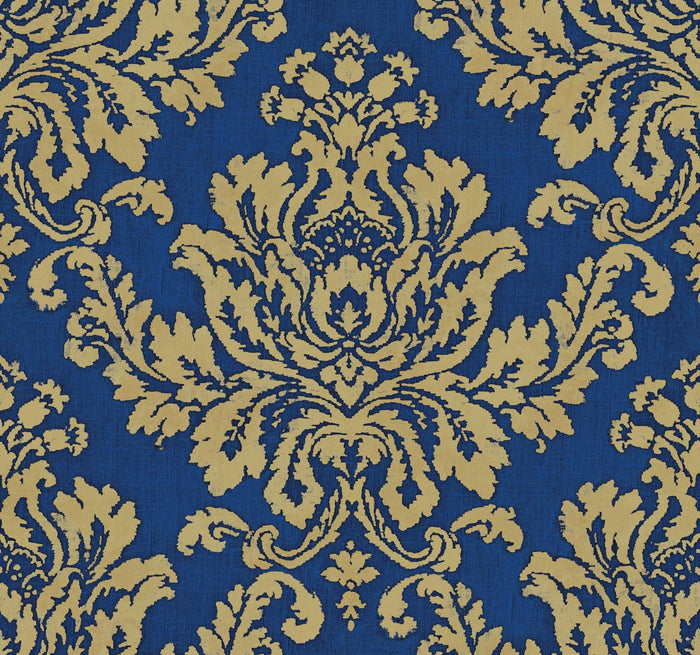 Blue gold grand Victorian Damask Verona MF81628 - Mayflower Wallpaper