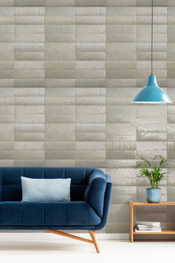 Brushed Silver Quilted Real Grasscloth NS51508 - Mayflower Wallpaper