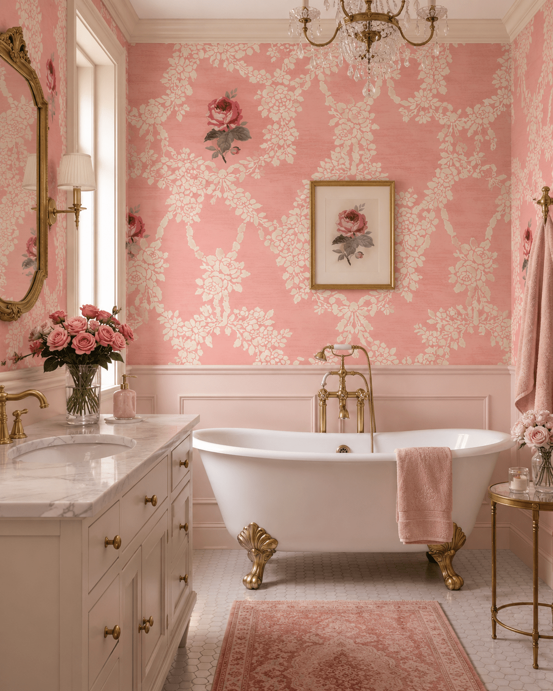 Cameo Rose Victorian Floral Wallpaper in Pink MF20269 - Mayflower Wallpaper