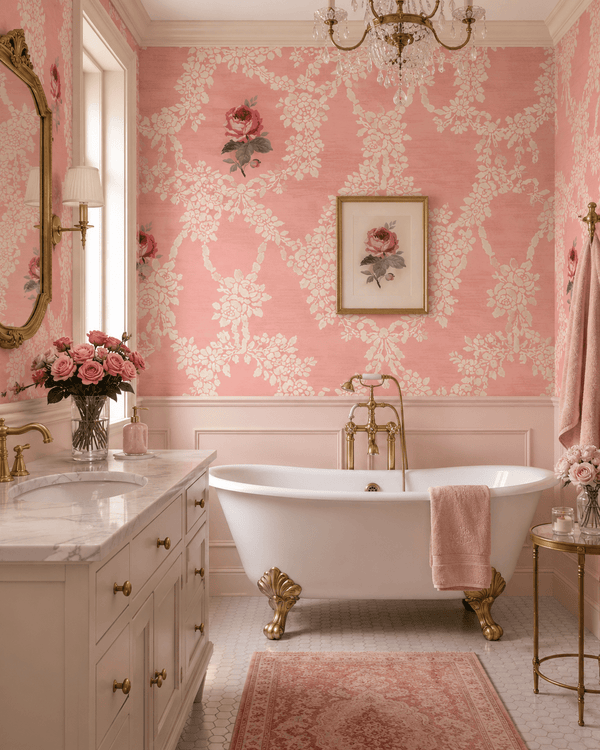 Cameo Rose Victorian Floral Wallpaper in Pink MF20269 - Mayflower Wallpaper