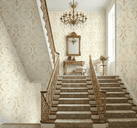 Casimir Victorian Damascus Wallpaper in Gold & Aquamarine MF50702 - Mayflower Wallpaper
