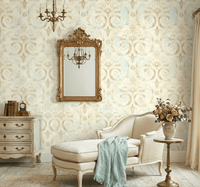 Casimir Victorian Damascus Wallpaper in Gold & Aquamarine MF50702 - Mayflower Wallpaper