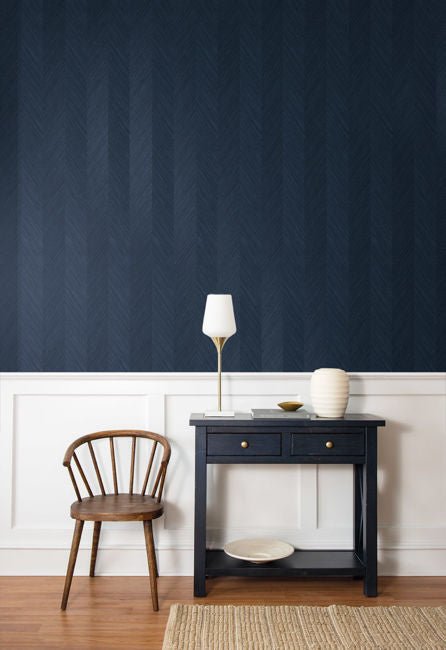 Chevron Navy Blue Grasscloth Wallpaper BL72602 - Mayflower Wallpaper