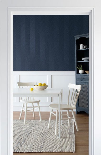 Chevron Navy Blue Grasscloth Wallpaper BL72602 - Mayflower Wallpaper