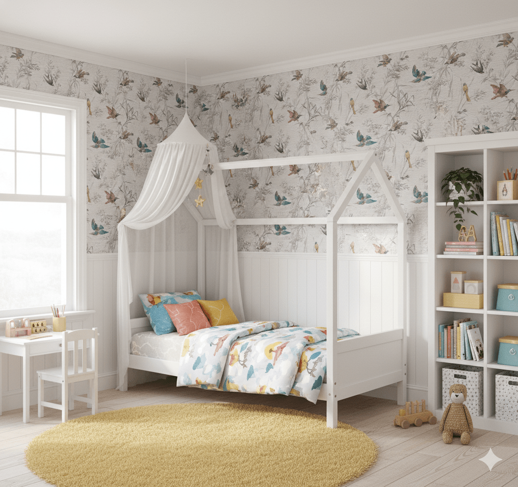 Embossed Floral Finch Wallpaper – Mineral Blue & Amber FJ40909 - Mayflower Wallpaper