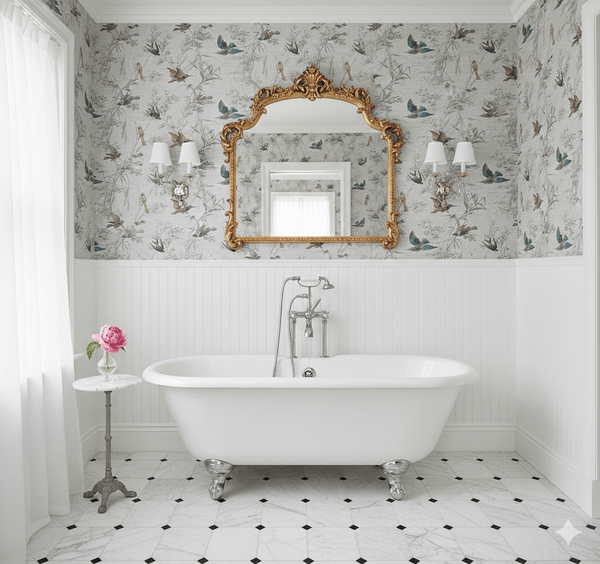 Embossed Floral Finch Wallpaper – Mineral Blue & Amber FJ40909 - Mayflower Wallpaper