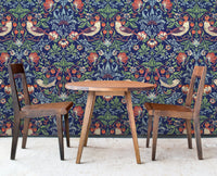 Indigo blue Arts & Craft Strawberry Thief AC1112 - Mayflower Wallpaper