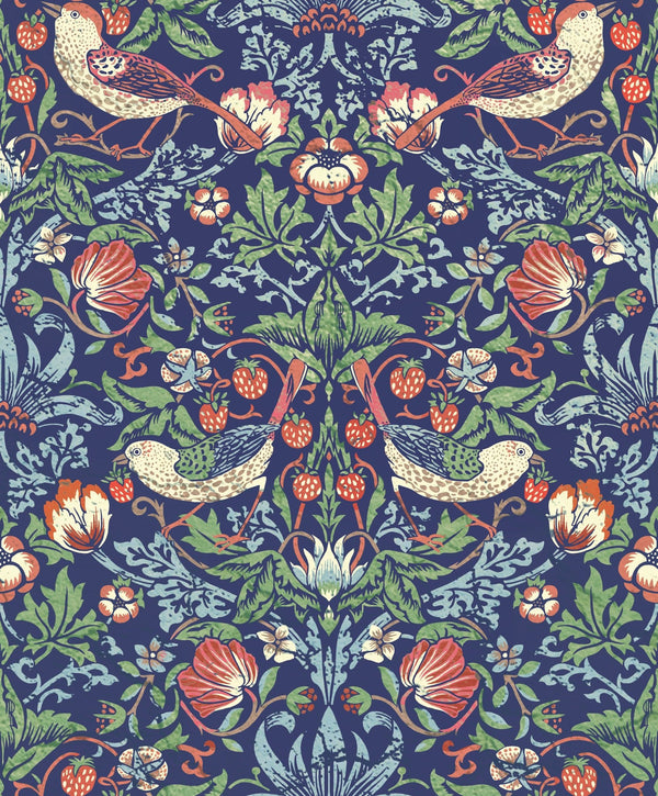 Indigo blue Arts & Craft Strawberry Thief AC1112 - Mayflower Wallpaper