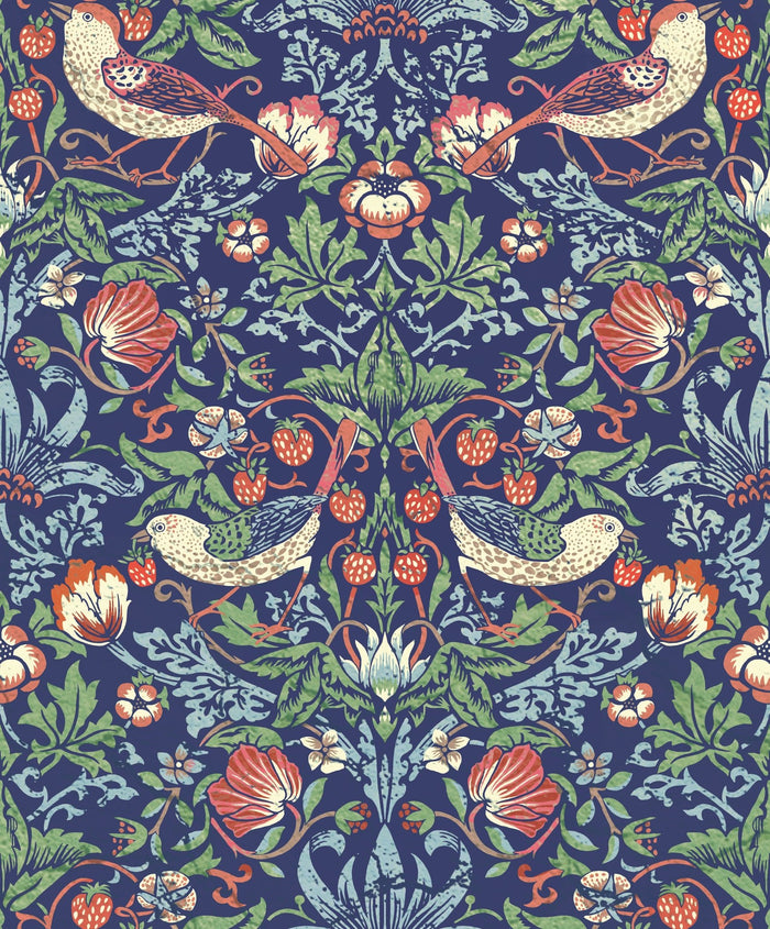 Indigo blue Arts & Craft Strawberry Thief AC1112 - Mayflower Wallpaper