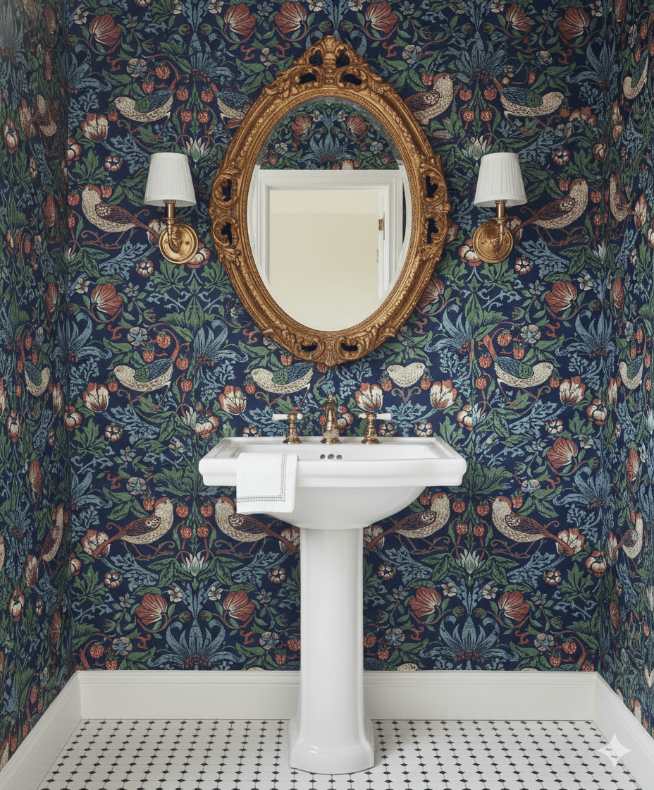 Strawberry Thief Victorian Arts & Crafts Wallpaper in Indigo Blue