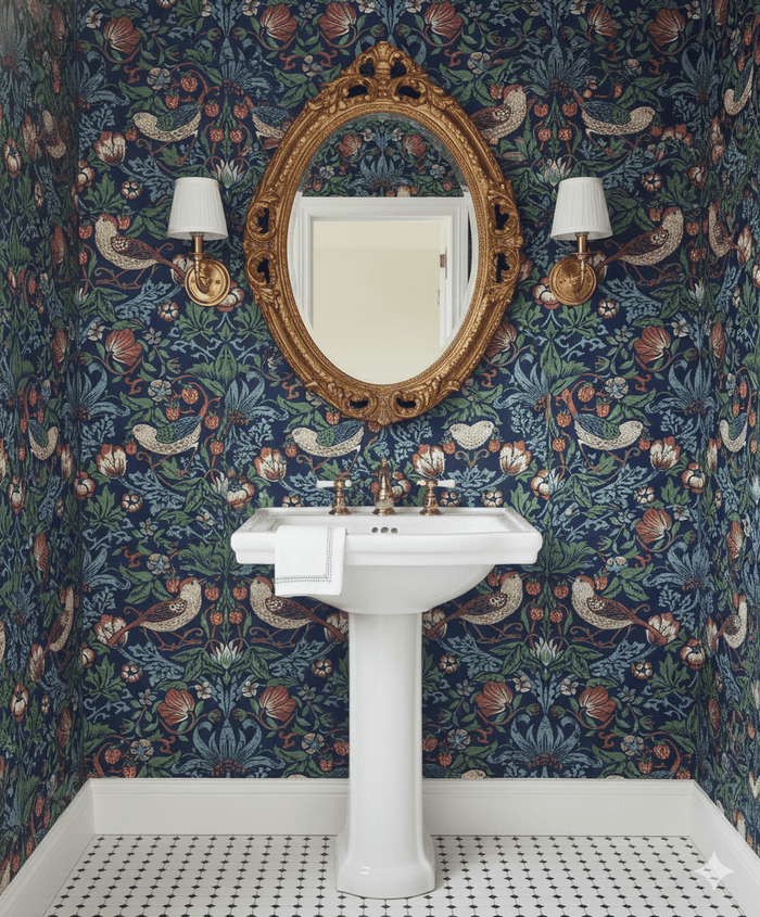 Indigo blue Arts & Craft Strawberry Thief AC41112 - Mayflower Wallpaper