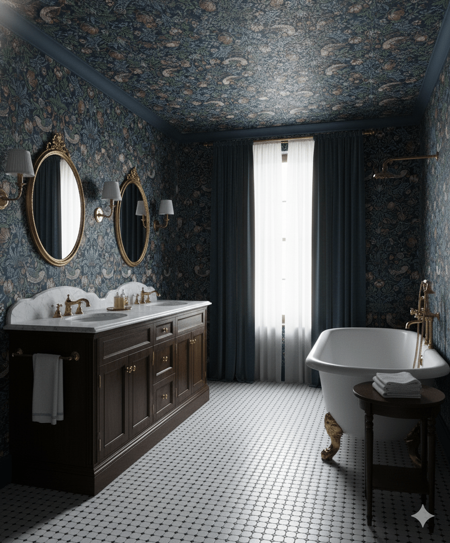 Indigo blue Arts & Craft Strawberry Thief AC41112 - Mayflower Wallpaper