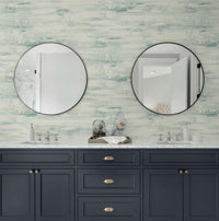 Modern contemporary abstract fabric textured vinyl in blue & green - Mayflower Wallpaper