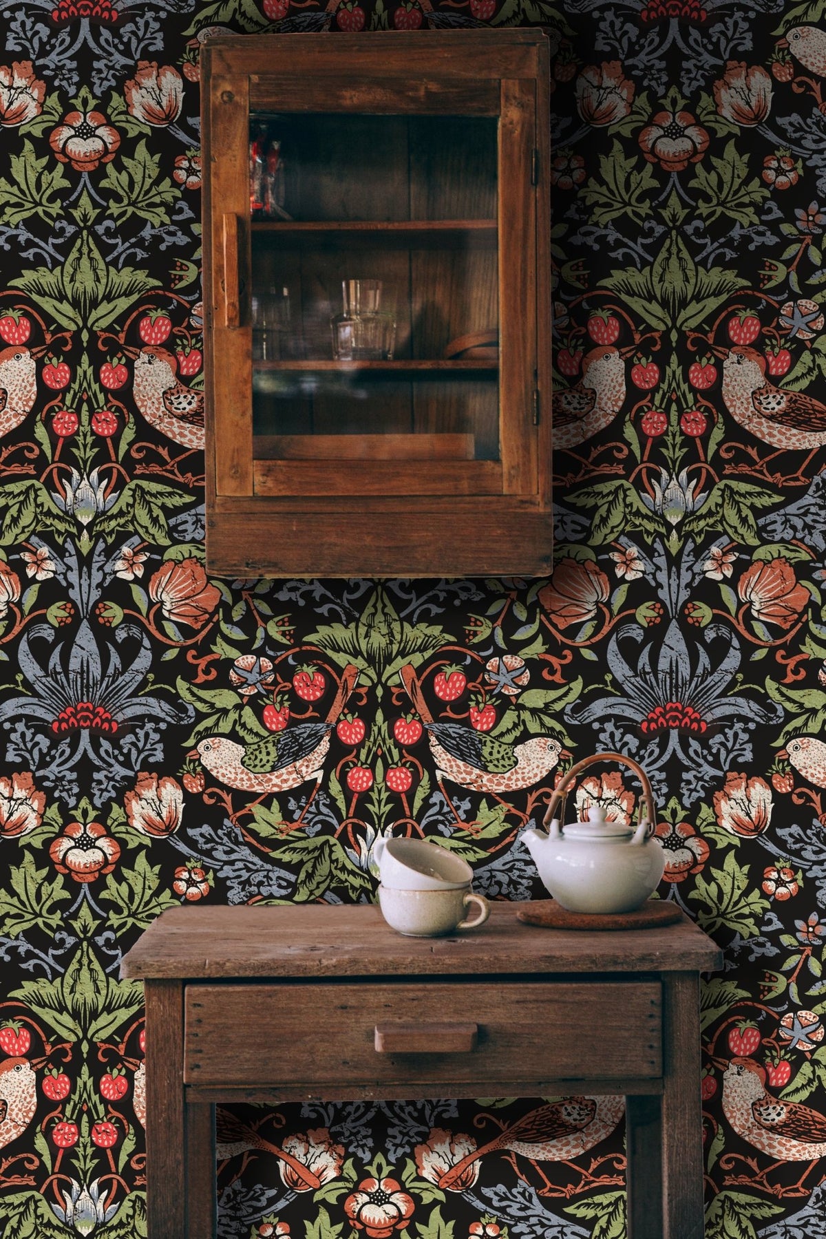 Moody Strawberry Thief Arts & Crafts Wallpaper AC41110 - Mayflower Wallpaper