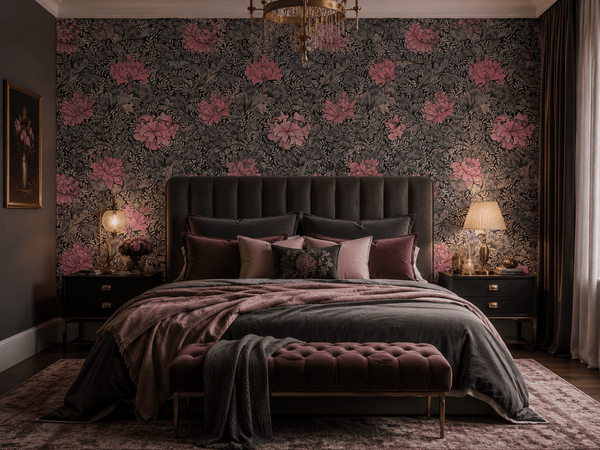 Morrissey Flower Victorian Arts & Crafts Wallpaper in Raspberry FJ41280 - Mayflower Wallpaper