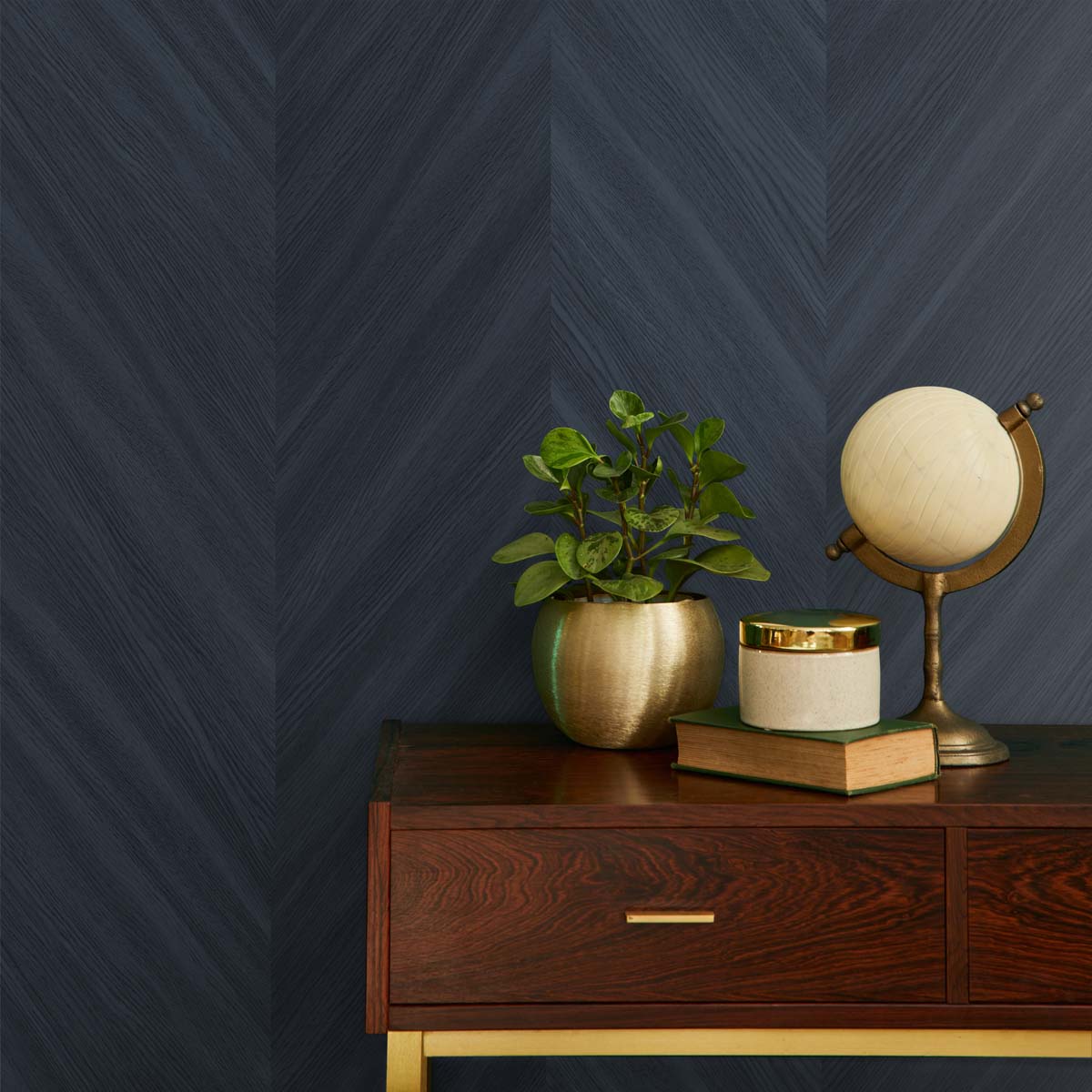 Navy Blue Chevron Wood Embossed Vinyl Wallcovering TS82102 - Mayflower Wallpaper