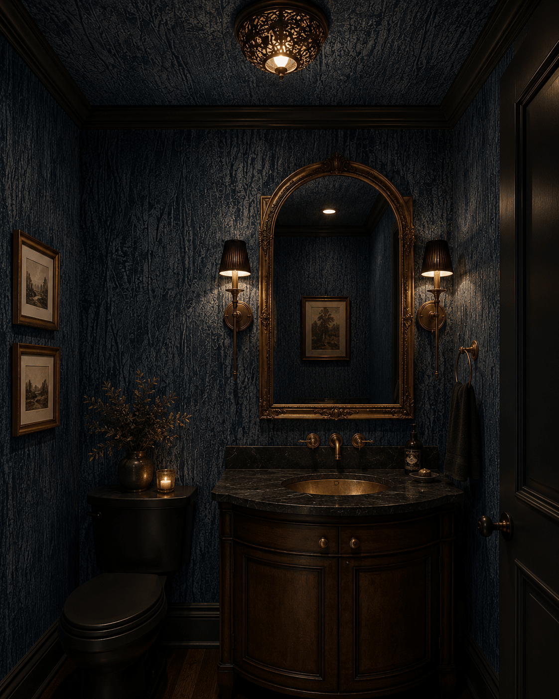Navy Plaster Effect Wallpaper Fogland MF70202 - Mayflower Wallpaper