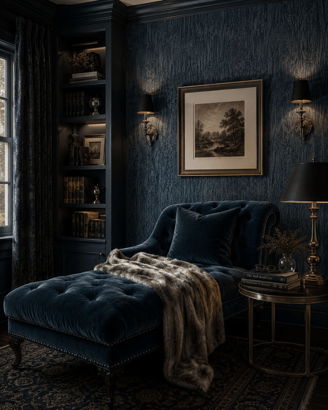 Navy Plaster Effect Wallpaper Fogland MF70202 - Mayflower Wallpaper