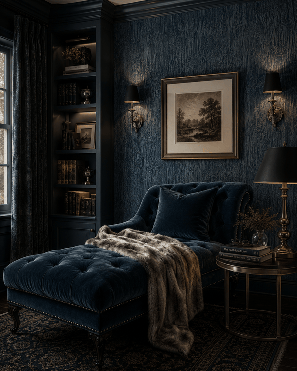 Navy Plaster Effect Wallpaper Fogland MF70202 - Mayflower Wallpaper