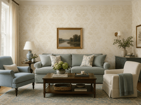 Orchard Victorian Floral Wallpaper in Cream and Gold MF61008 - Mayflower Wallpaper