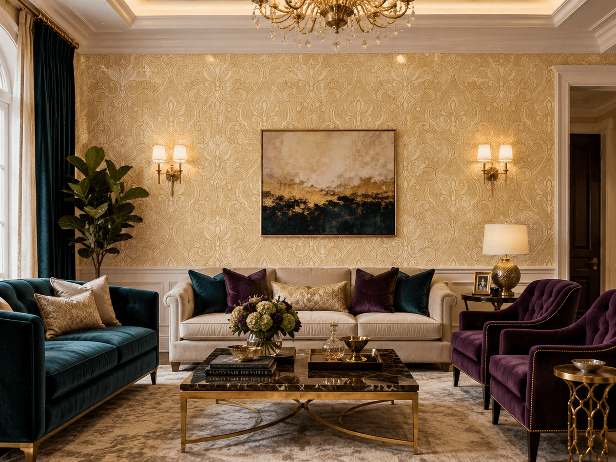 Persia Victorian Ikat Wallpaper in Gold MF41405 - Mayflower Wallpaper