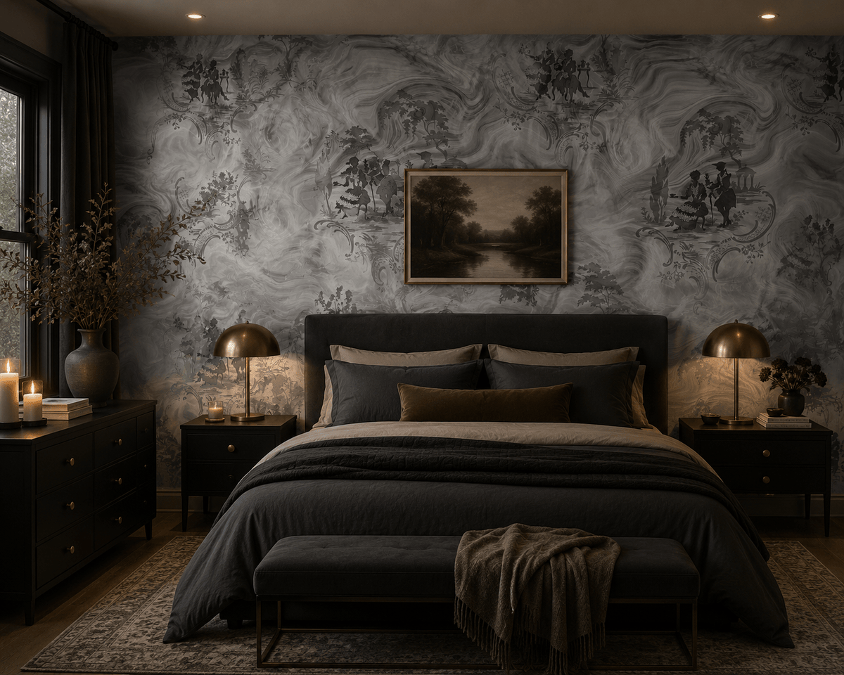 Platinum Modern Toile Wallpaper Smoke Date FJ41309 - Mayflower Wallpaper