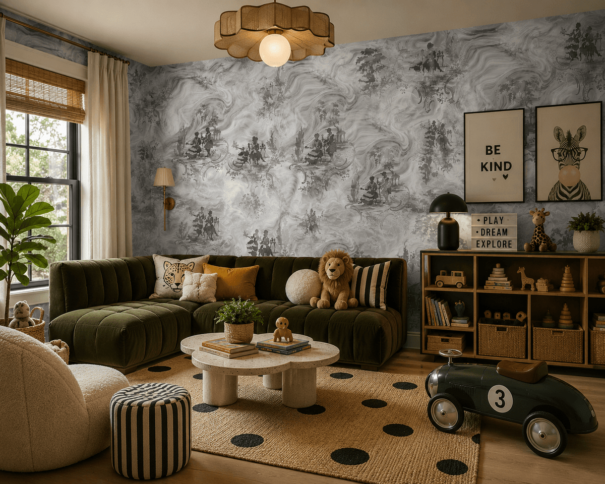 Platinum Modern Toile Wallpaper Smoke Date FJ41309 - Mayflower Wallpaper
