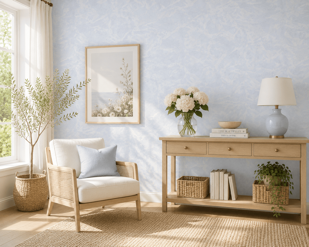Powder Blue Minimalist Wallpaper Glass FJ30008 - Mayflower Wallpaper
