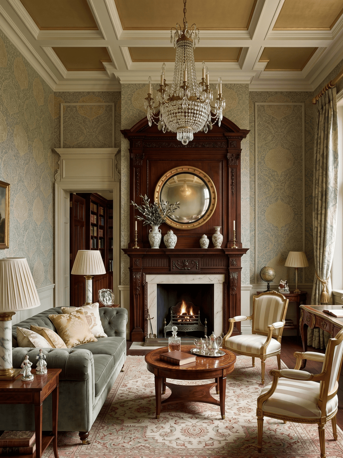 Power Victorian Lattice Wallpaper in Platinum & Gold MF61203 - Mayflower Wallpaper