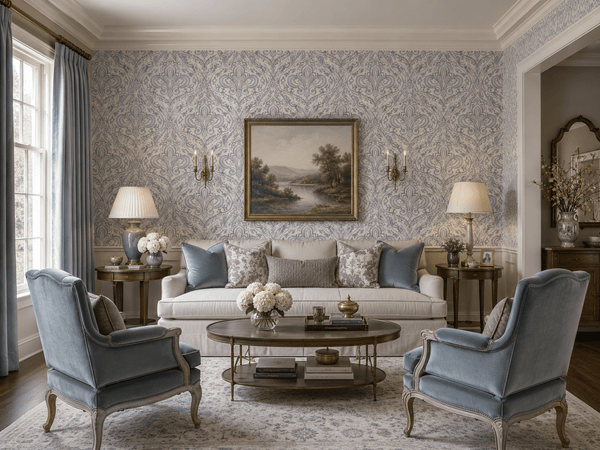 Prospect Victorian Ornate Wallpaper in Silver & Green MF60518 - Mayflower Wallpaper