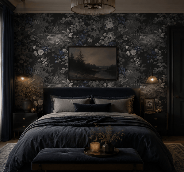 Reflective Pool Victorian Damask Wallpaper in Midnight Blue FJ40380 - Mayflower Wallpaper