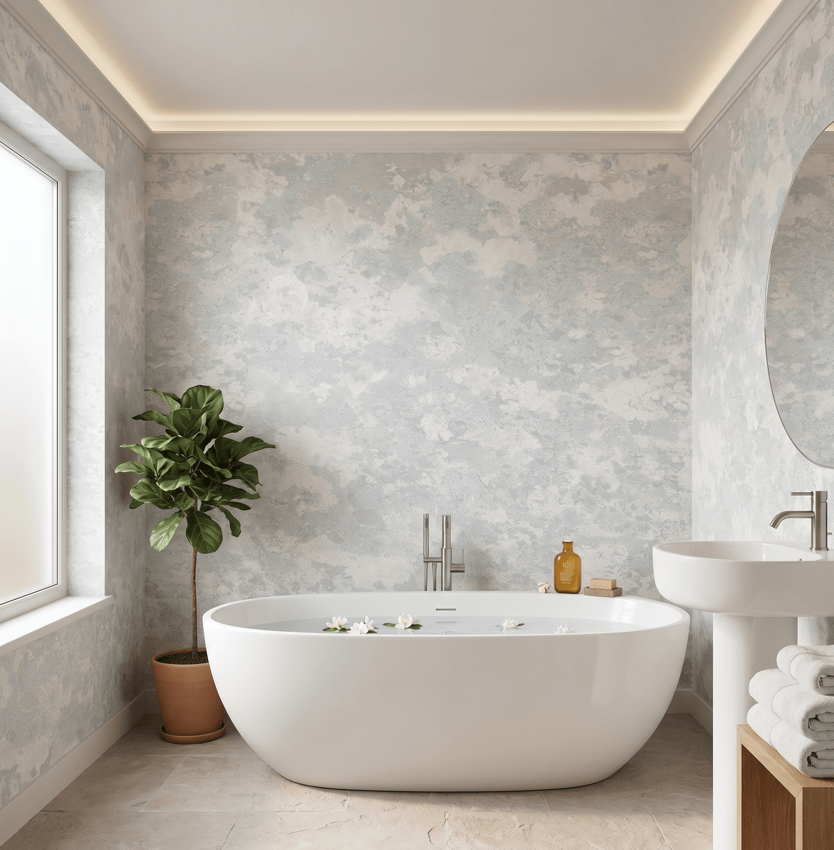 Slate Blue Abstract Wallpaper Lichen FJ30312 - Mayflower Wallpaper