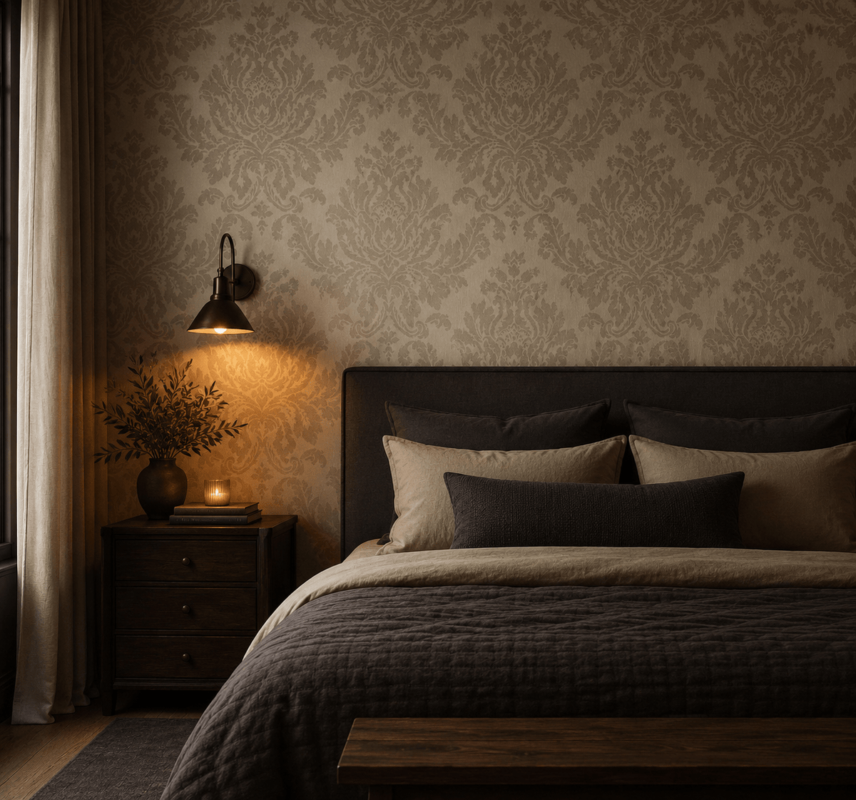 Verona Victorian Damask Wallpaper in Gold MF81601 - Mayflower Wallpaper