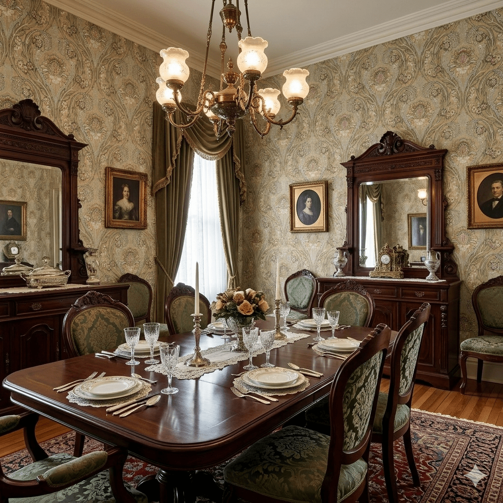 Victorian Damask Morrissey in cotswold stone, gold and sky blue MF10845 - Mayflower Wallpaper