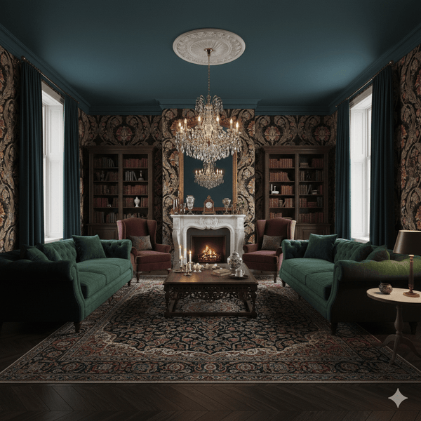 Victorian Damask Morrissey in Gold, Black and Salmon MF10841 - Mayflower Wallpaper