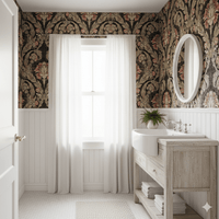 Victorian Damask Morrissey in Gold, Black and Salmon MF10841 - Mayflower Wallpaper