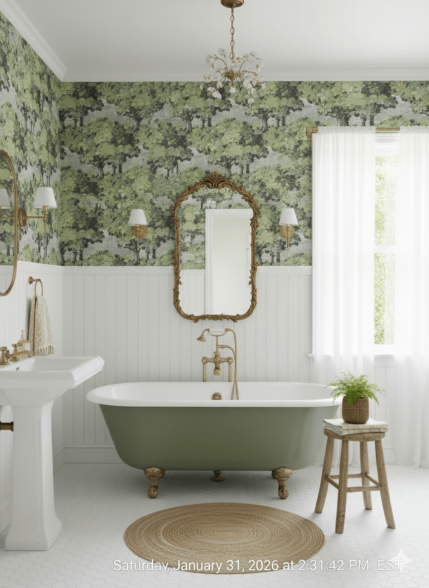 Victorian Green Trees Wallpaper – Elegant Woodland MF12012 - Mayflower Wallpaper