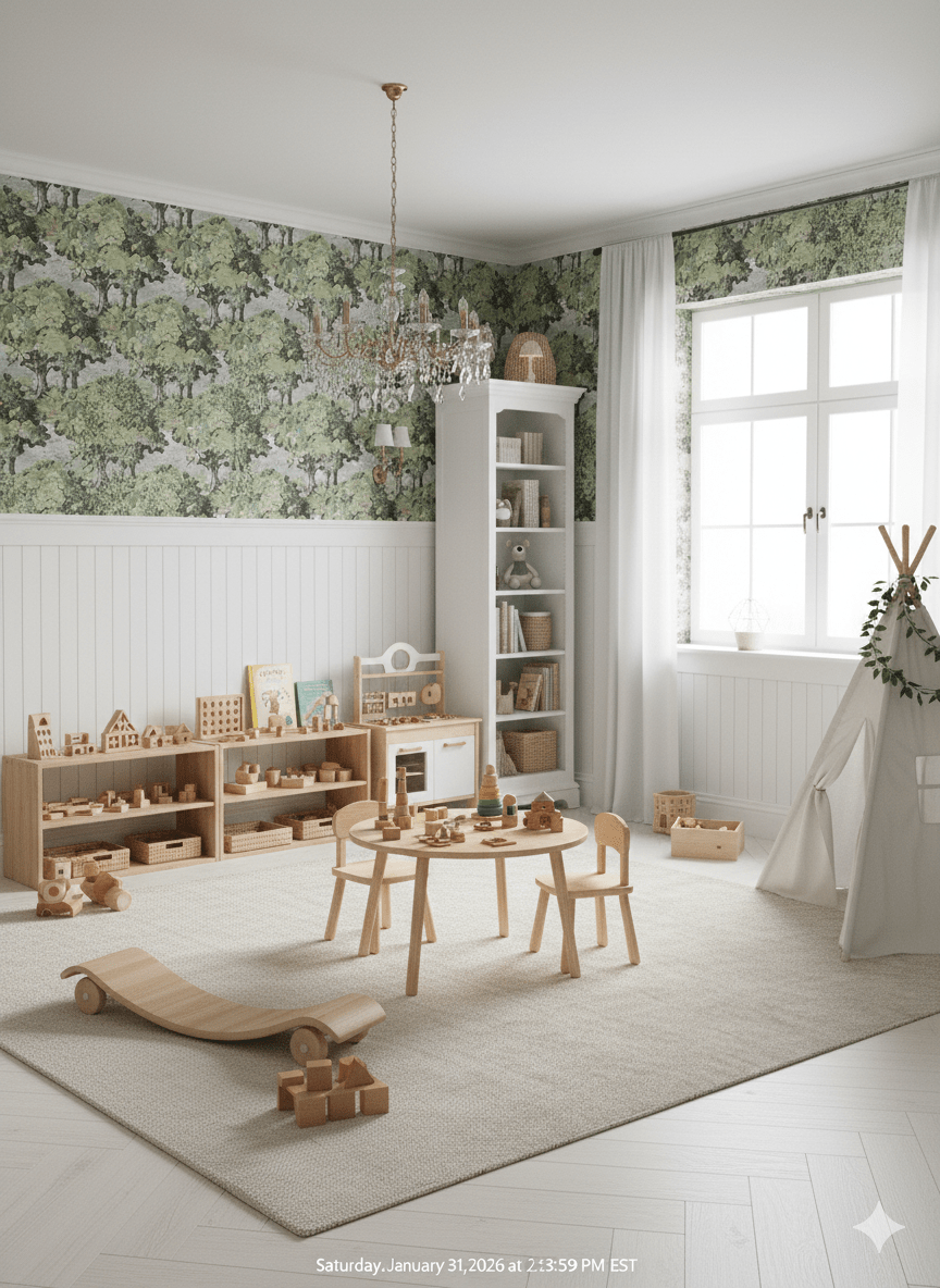 Victorian Green Trees Wallpaper – Elegant Woodland MF12012 - Mayflower Wallpaper