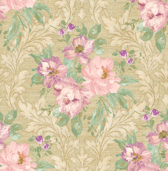 Painted Flowers Damask MF40305 - Mayflower Wallpaper